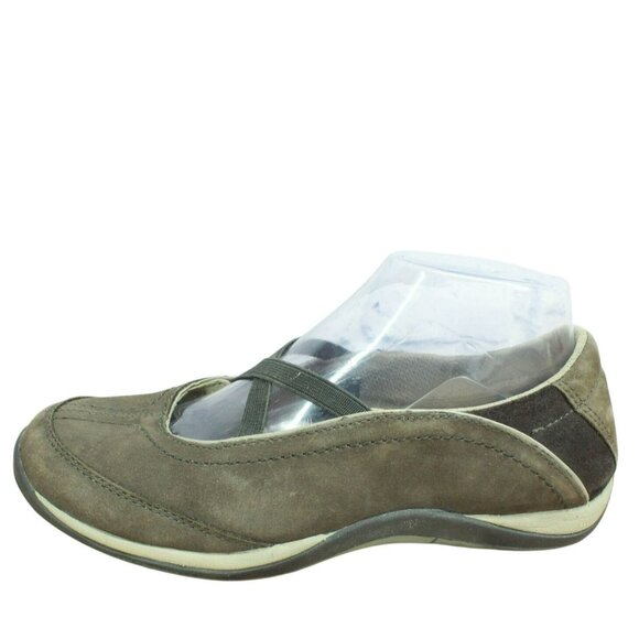 LL Bean Brown Suede Slip On Comfort Criss Cross Mary Jane Shoes Size 7 M - Picture 1 of 9